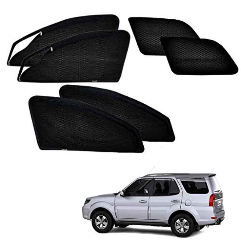 Kozdiko 6 Pcs Polyester Black Magnetic Zipper Car Sunshade Set for Tata Safari Grand Dicor