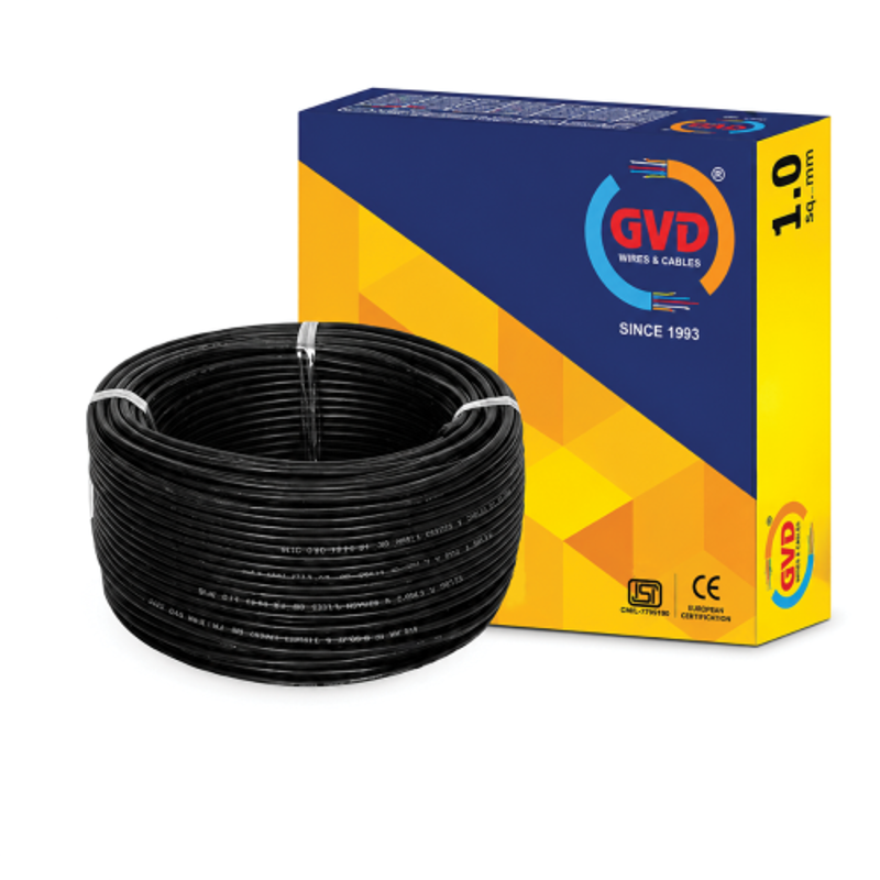 GVD 1.5 Sqmm Black Single Core FR PVC Flexible Insulated Copper Wire for Home, Domestic & Industrial Use, Length: 90 m