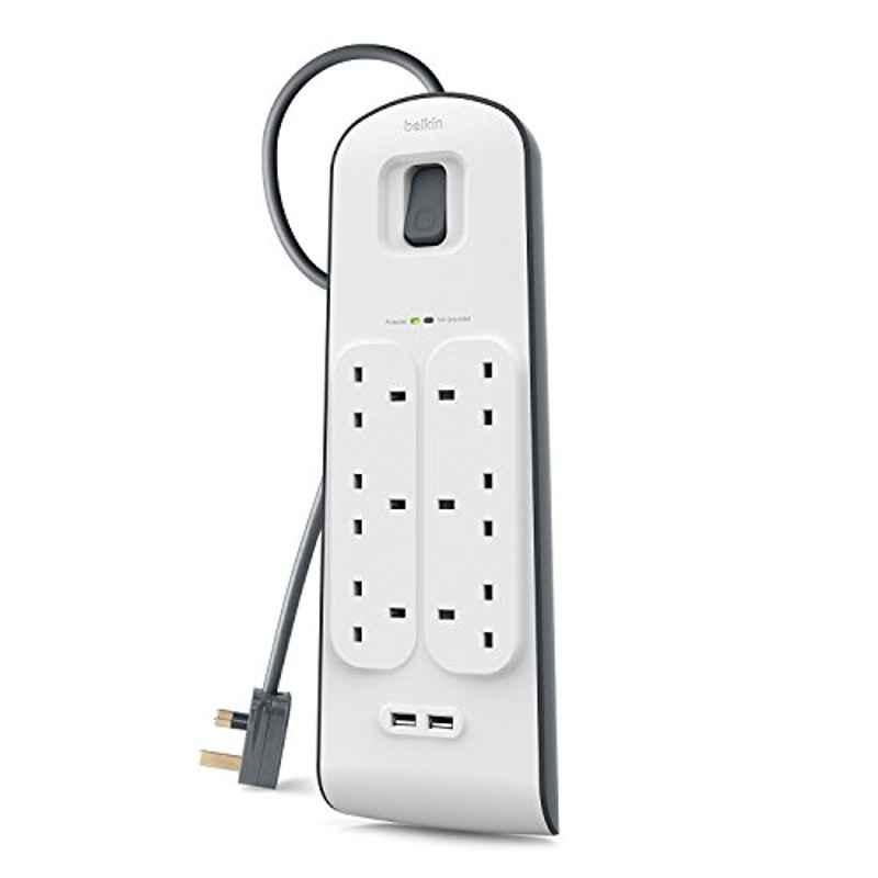 Belkin 6-Way White Surge Protection Strip with 2m Cord, BSV604AF2M