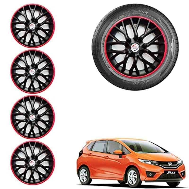Auto Pearl 4 Pcs 14 inch ABS Black & Red Car Wheel Cover Set for Honda Jazz 2015 E