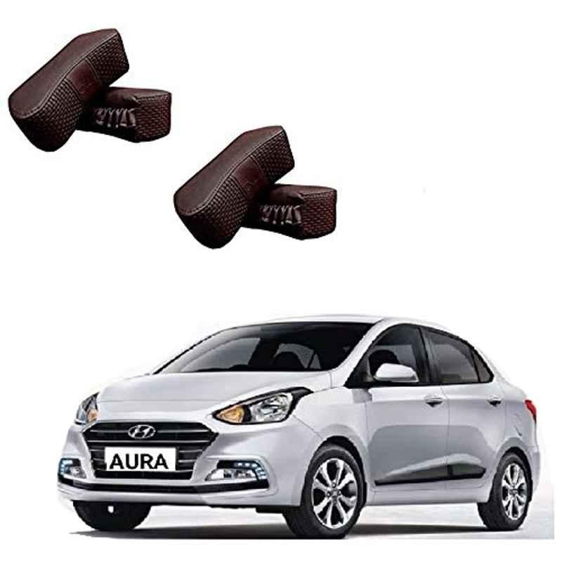 Kozdiko 4 Pcs CV Designer Cola Leatherite Neck Rest Car Cushion Pillow Set for Hyundai Aura