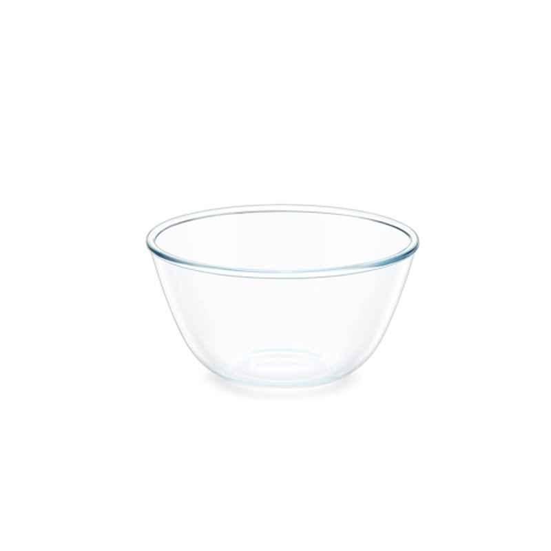 Borosil 900ml Glass Transparent Mixing & Serving Bowl with Plastic Lid, IH22MB009PL