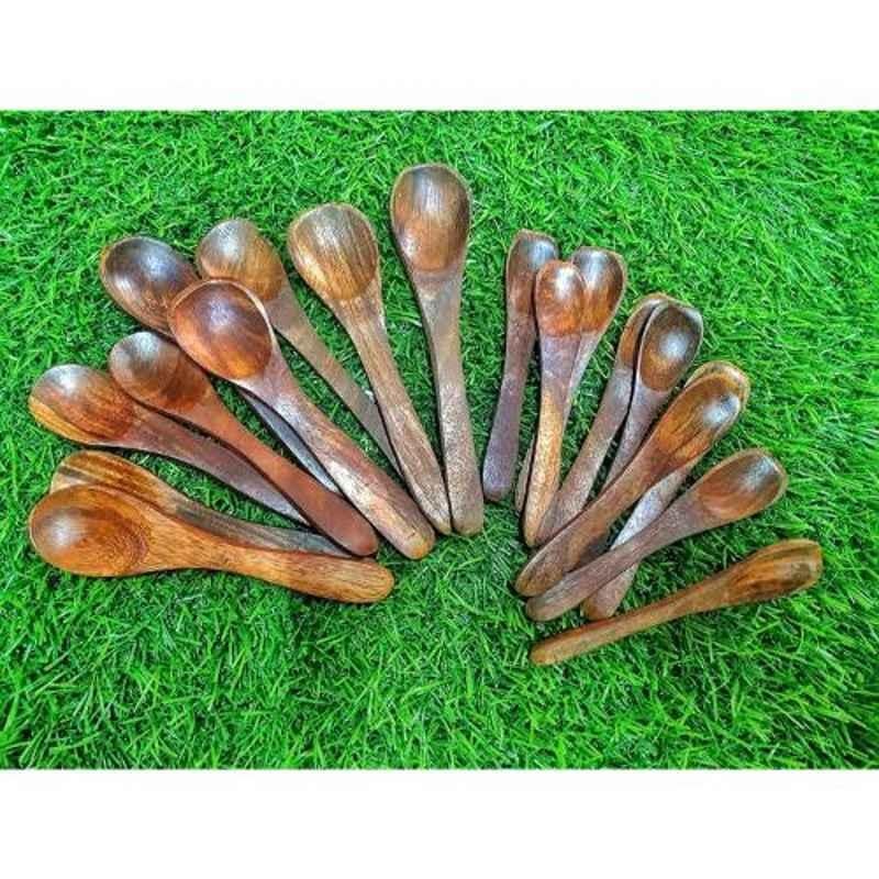 A-One 9 Pcs Brown Wood Masala Spoon for Small Containers Set