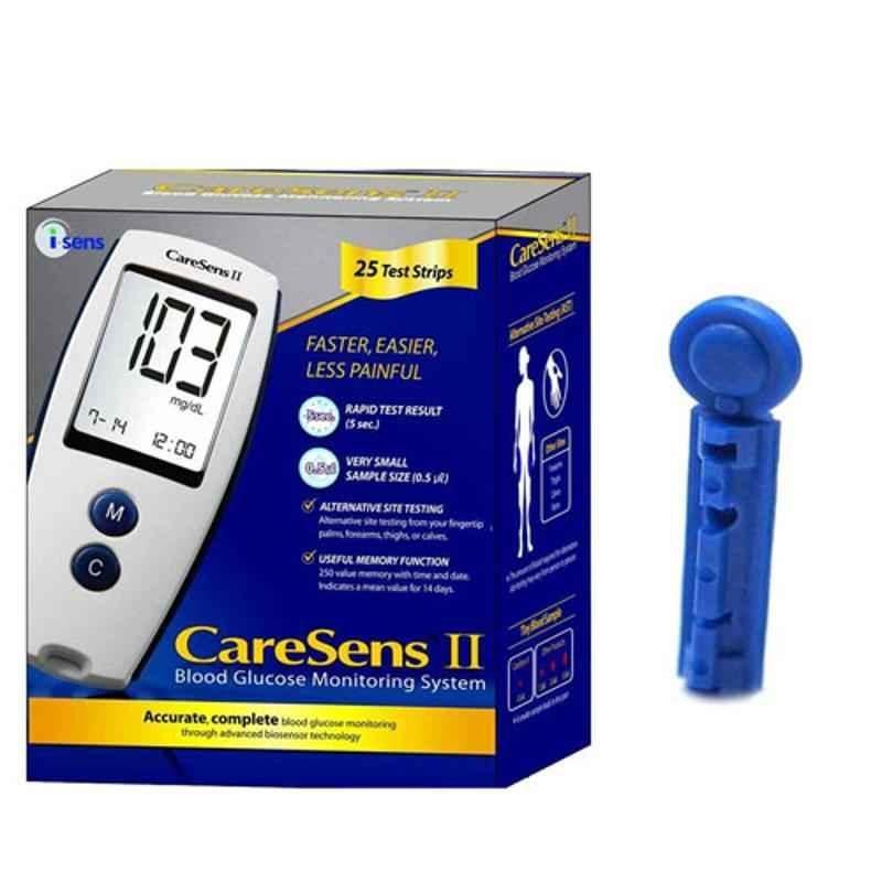 Caresens II Sugar Testing Glucometer Kit with 25 Strips & Euroclix 25 Pcs 30 Gauge Blood Lancet Box