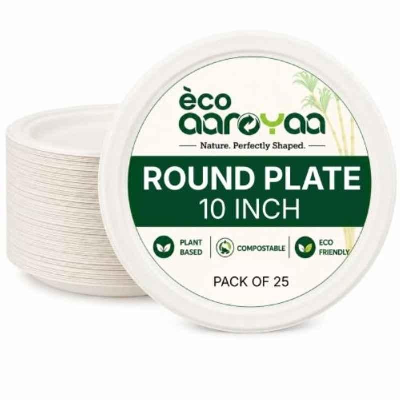 Eco Aaroyaa 10 inch Bagasse Round Disposable Plates (Pack of 25)