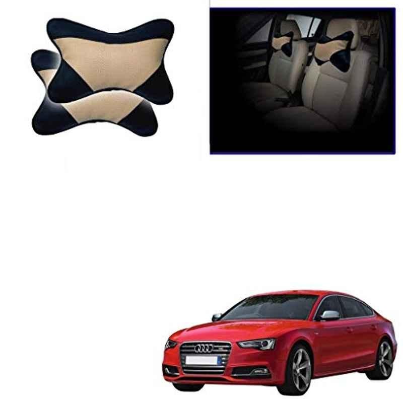 Kozdiko 2 Pcs Beige & Black Car Neck Rest Cushion Pillow Set for Audi S5