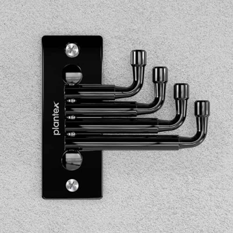 Plantex 4 Pin Glossy Black Stainless Steel Flexible Wall Hooks for Bathroom