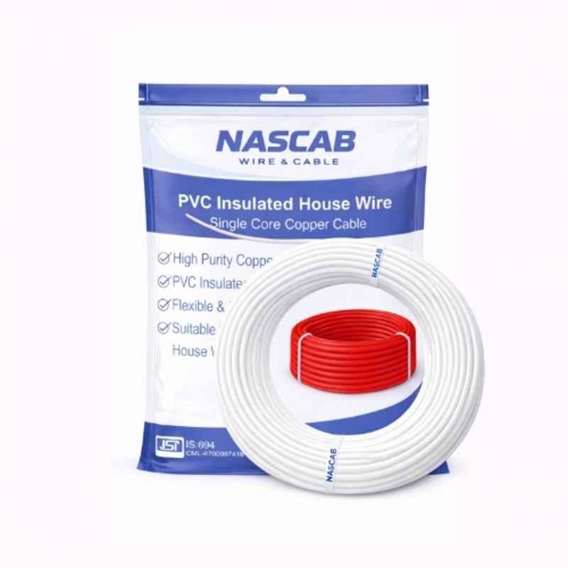 NASCAB 1.5 Sqmm White PVC Insulated Single Core Copper House Wire, NAS015, Length: 25 m