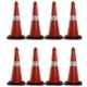 Ladwa 750mm Red & Black PVC Traffic Safety Cones with Reflective Strips Collar (Pack of 8)