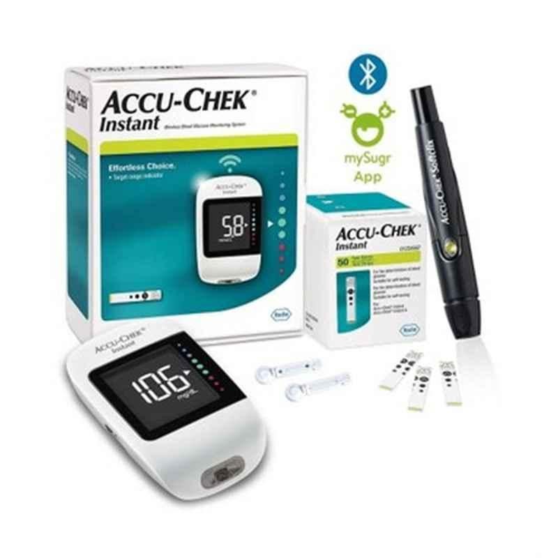 Accu-Chek White Instant Glucometer Kit with 10 Pcs Test Strips & Lancets