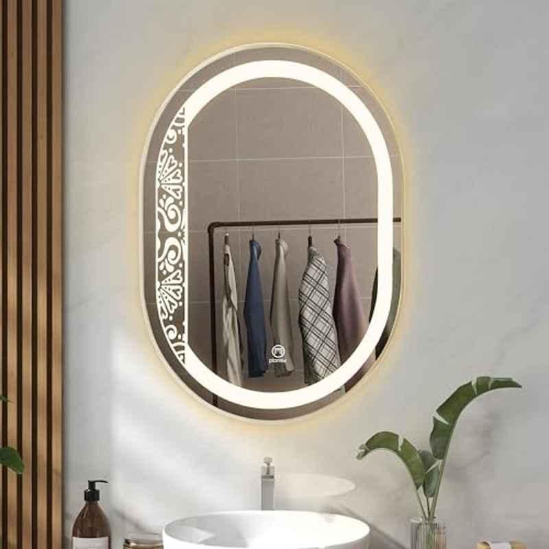Plantex Frameless LED Bathroom Mirror with 3 Tone/Designer Mirror for Living Room/Bedroom/Dressing Room Capsule Shape HM-002, 18x24 inch