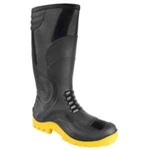 Hillson Sherpa PVC Soft Toe Black & Yellow Safety Gumboots for Men, Size: 6