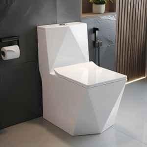 Plantex Ceramic White Glossy S Trap Commode for Toilet/Rim Washdown One Piece Western Toilet with Soft Closing Toilet Seat