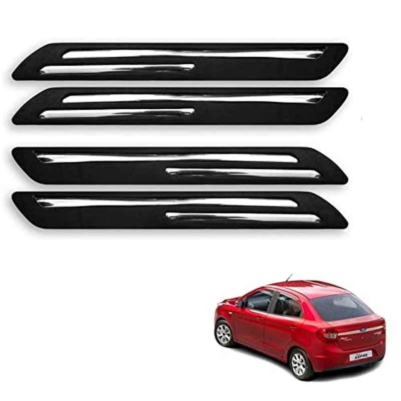 Kozdiko 4 Pcs Rubber Black Double Chrome Strips Car Bumper Protector Guard Set for Ford Figo & Aspire