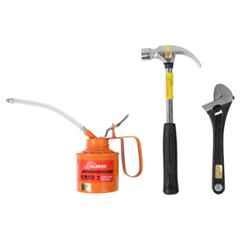 Globus 857 3 Pcs Steel Oil Can, Adjustable Wrench & Hammer Hand Tool Set