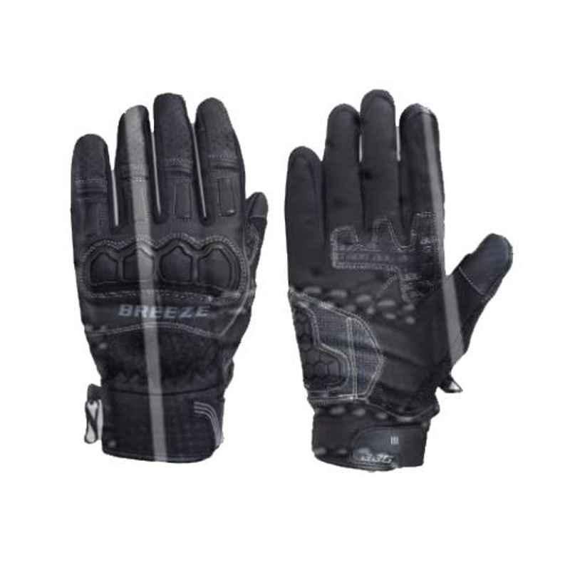 Biking Brotherhood Black Durable Leather & Nylon Mesh Breeze Gloves, Size: Large
