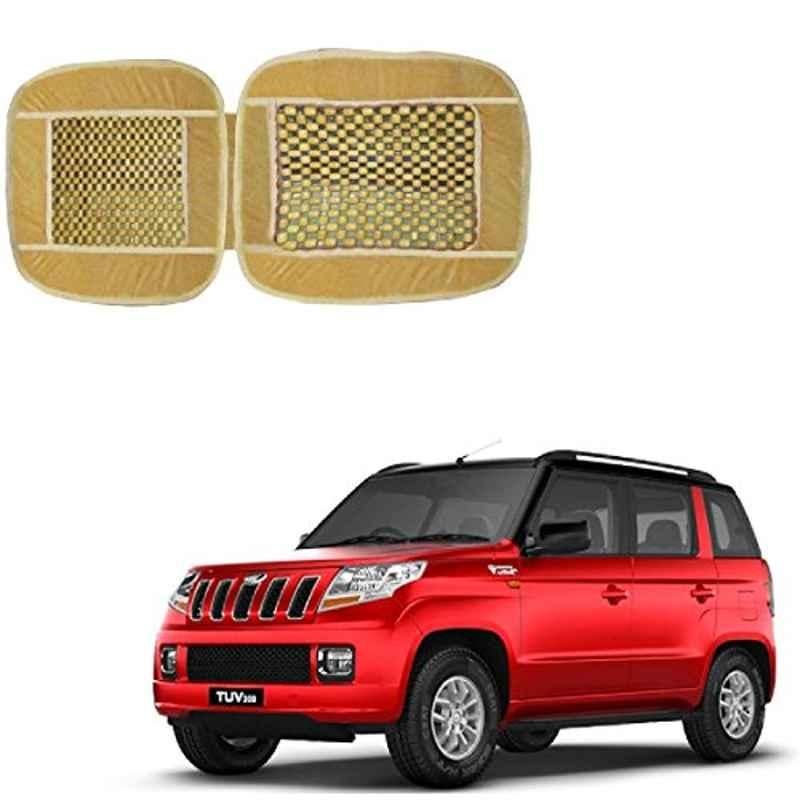 Kozdiko Wooden Bead Seat with Beige Velvet Border for Mahindra TUV300