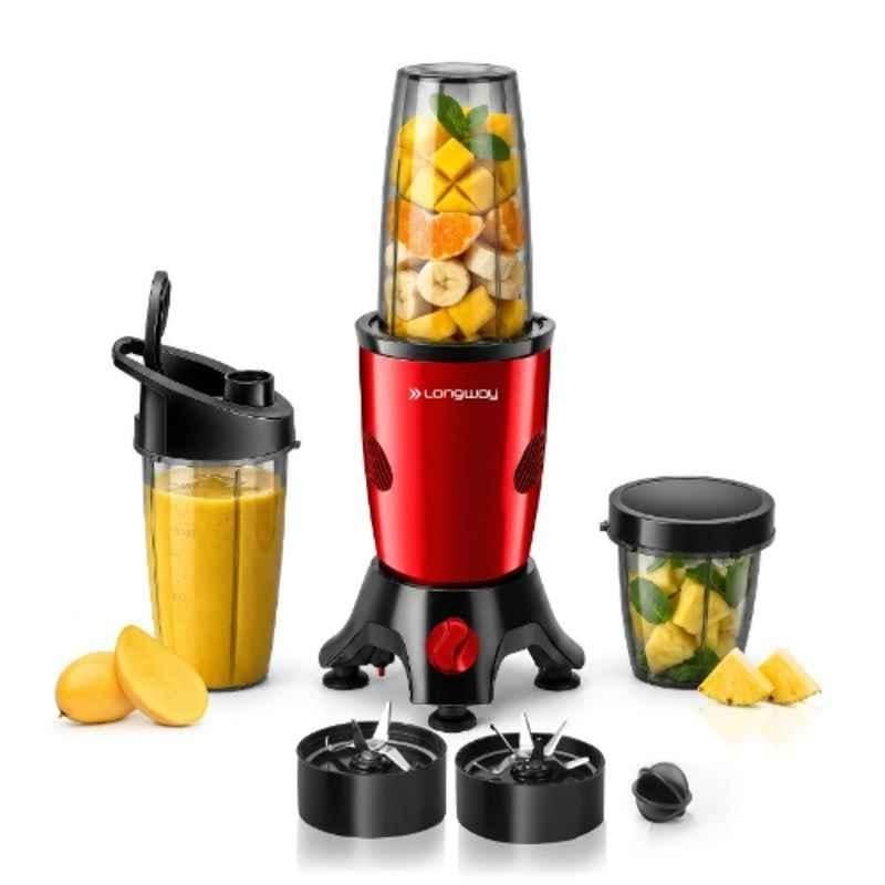 Longway Blixa Nutri 600W 22000rpm Red Wine Blender with 3 Jars, Stainless Steel Blade & 3 Years Warranty