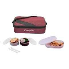 Carrolite 650ml Maroon & White Plastic Lunchbox, White_P-44 (Pack of 2)