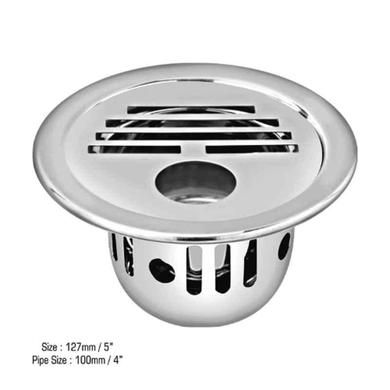 Sanjay Chilly SCCT-RCG-127 5x5 inch Stainless Steel 304 Round Floor Drain with Cockroach Trap, SC99000101