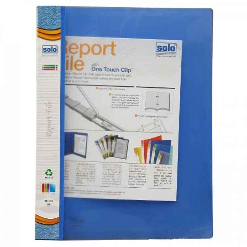 Solo A4 Blue One Touch Clip Report File Transparent Top, RF102 (Pack of 20)