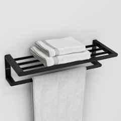 Plantex Space Aluminium Towel Rack with Fix Towel Rod/Towel Bar/Towel Hanger/Towel Stand for Bathroom/Bathroom Accessories Black