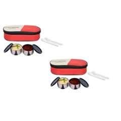 Carrolite 400ml Red & Black Stainless Steel Lunchbox Buy 1 Get 1 Free, Comboblack_001 (Pack of 3)