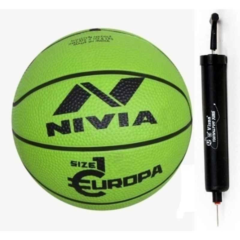 Nivia Europa Green Basketball with Pump for Kids (Pack of 2), Size: 3