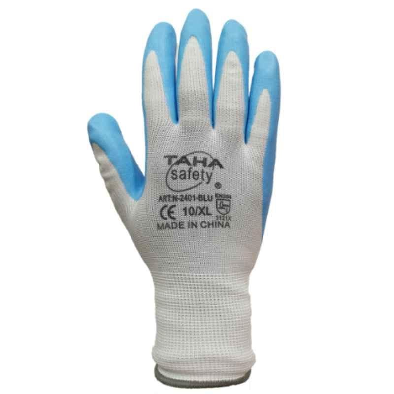 Taha Safety Polyester & Foam Blue & White Gloves, N2404-T, Size:XL