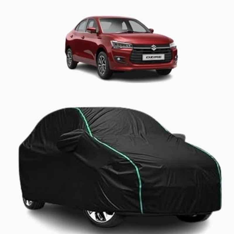 Aarex Auto Polyester Black 100% Waterproof Car Cover with Mirror Pocket, Triple Stitched Elastic, Anti Dust, Heat Resistant & UV Proof for Maruti Suzuki Dzire All Models (2012-2025), DZ-Black