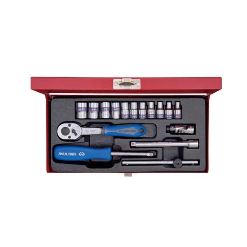 16PC.1/4"DR.SOCKET SET METRIC CHROME, 2516MR