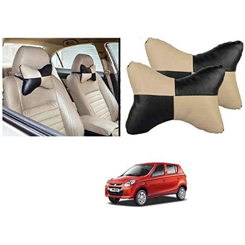 Kozdiko 2 Pcs Black & Beige Car Square Chess Design Neck Rest Seat Pillow Set for Maruti Suzuki Alto 800