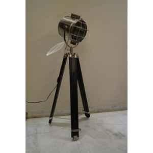 Tucasa Mango Wood Black Tripod Spot Light Floor Lamp with Chrome Shade, P-97