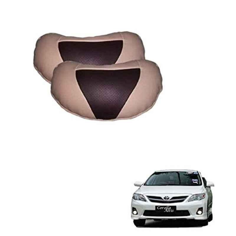 Kozdiko 2 Pcs Beige & Brown Car Neck Rest Cushion Pillow Set for Toyota Corolla Old Altis