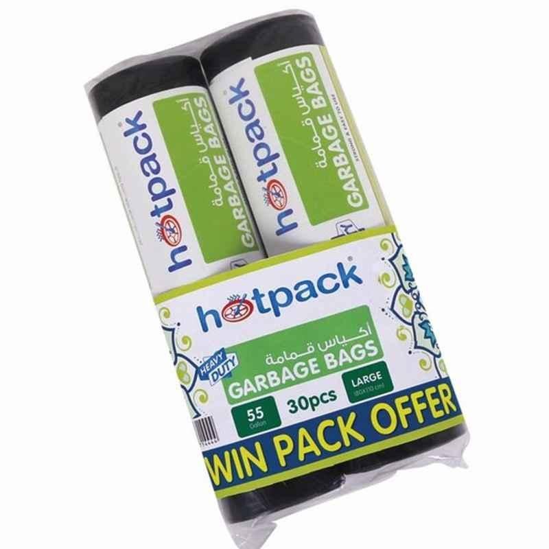 Hotpack Heavy Duty Twin Garbage Bag Pack, OPGBR80110, L, 55 Gallons, Black, 30PCS