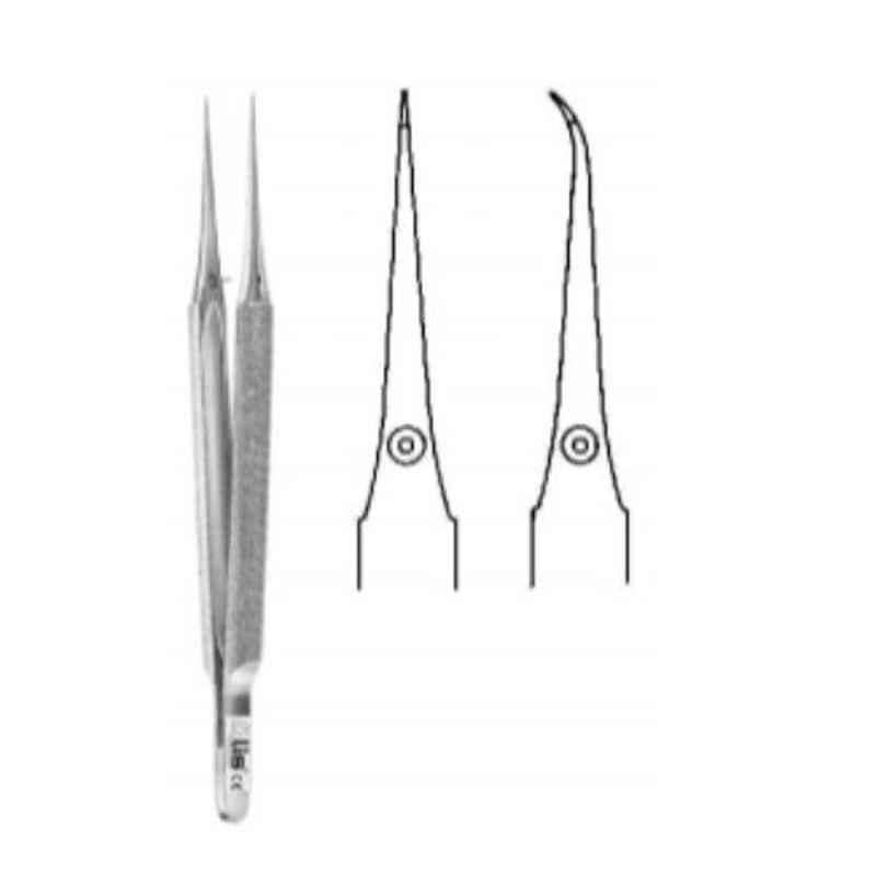 Alis 12cm/4 3/4 inch Micro Suture Tying Forceps with Platform Curved 0.3mm, A-GEN-257-12