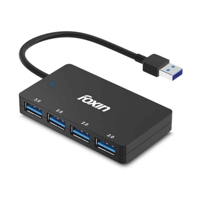 Foxin FUH 004 5Gbps Black 4-in-1 Ultra Slim USB Hub with Multi USB Port Connector