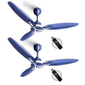 Longway Zephyr 28W 400rpm Silver Blue BEE 5 Star 3 Blade BLDC Anti Dust Decorative Ceiling Fan with Remote Control, Sweep: 1200 mm (Pack of 2)