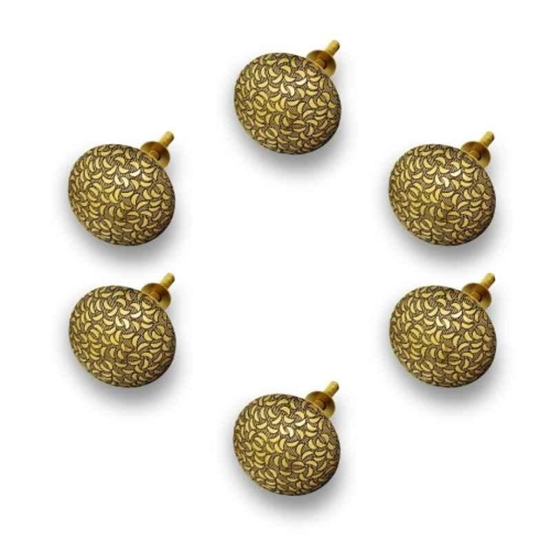 Mix & Match 40mm Brass Vine Handcrafted Round Cabinet Knob with Antique Brass Finish (Pack of 6)
