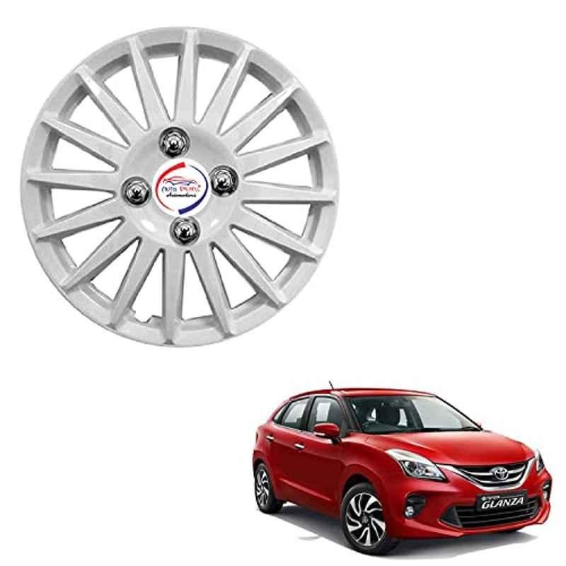 Auto Pearl 4 Pcs 15 inch ABS Camry Silver Press Type Hubcap Wheel Cover Set with Retention Ring for Toyota Glanza