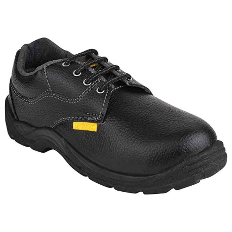 Ango Safework Leather Steel Toe Black Low Ankle Work Safety Shoes, Size: 9