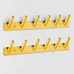Plantex Wall Hooks for Hanging Cloth/Stainless Steel Towel Hangers/Bathroom Robe Hooks/Door Hangers/Square Wall Hook/Hook Rail for Hanging Keys 6 Hooks (Pack of 2), PVD Gold