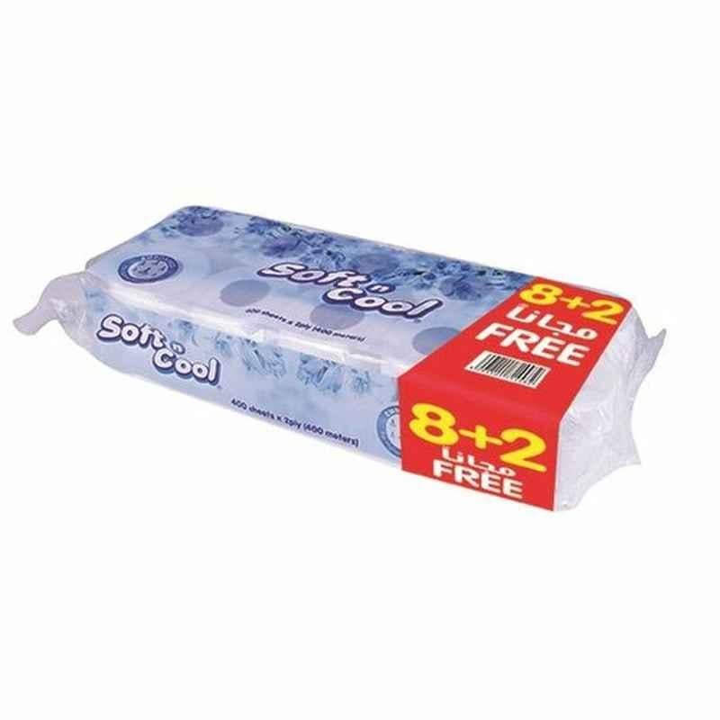 Hotpack Soft N Cool Toilet Sheet Roll, SNCTR400OP, 2 Ply, 400 Sheets, 8+2 Free