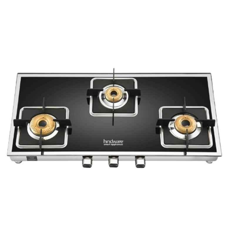 Hindware Dario 3B AI Glass Top Cooktop with 3 Brass Burner & Automatic Ignition, CT 100174