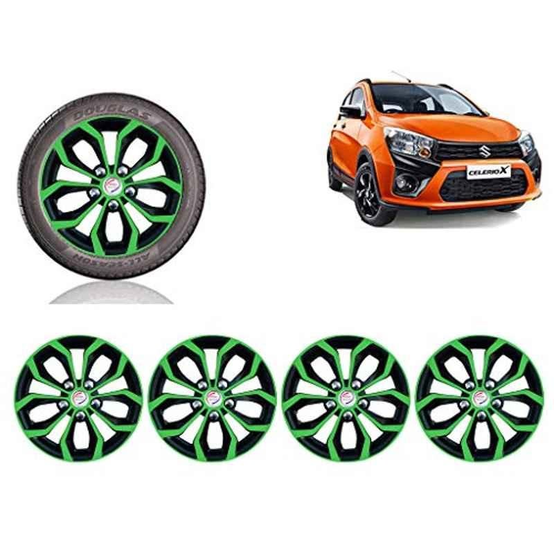 Auto Pearl 4 Pcs 14 inch Green & Black ABS Press Type Hubcap Wheel Cover Set with Retention Ring for Maruti Suzuki CelerioX