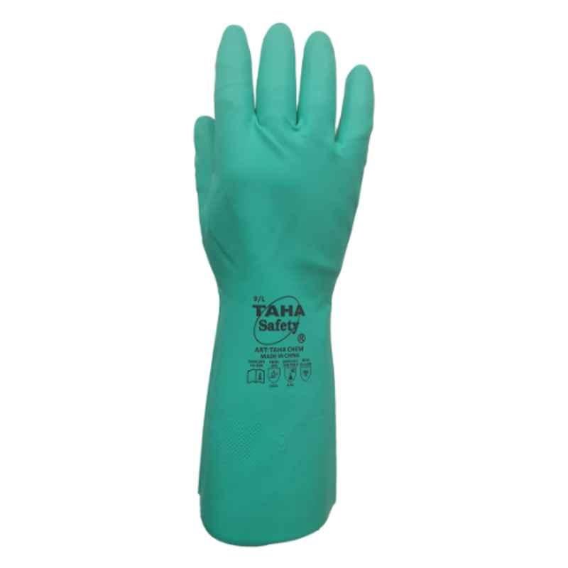 Taha Safety Rubber & Nitrile Green Gloves, Size:L