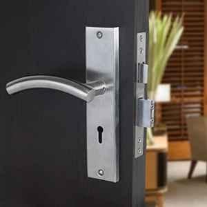 Saze 8 inch Stainless Steel Matt Finish Silver Key Plate Mortise Door Lock Pull Handle Set, MG-1102