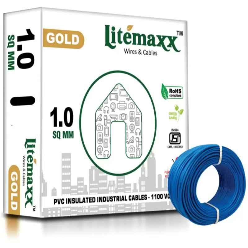 Litemaxx Gold 1 Sqmm PVC Blue Housing Wire, Length: 90m
