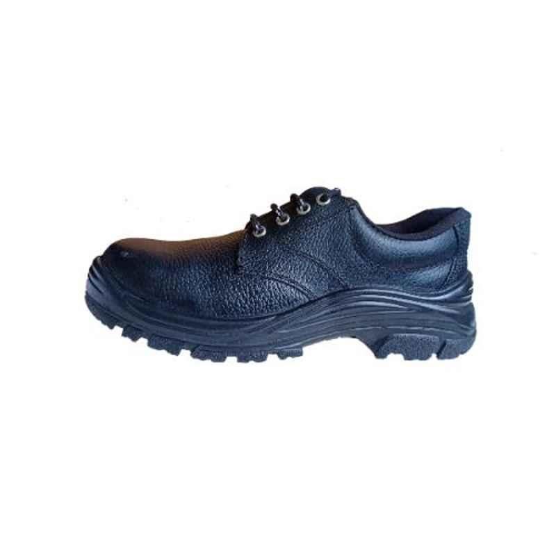 Vanu VS-001 Leather Steel Toe Black Work Safety Shoes, Size: 7