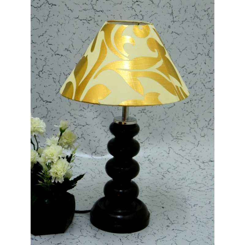 Tucasa Smart Wooden Table Lamp with Off White & Gold Shade, LG-1064